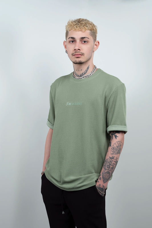 Yeşil Silikon Yazı Baskılı Casuel T-shirt